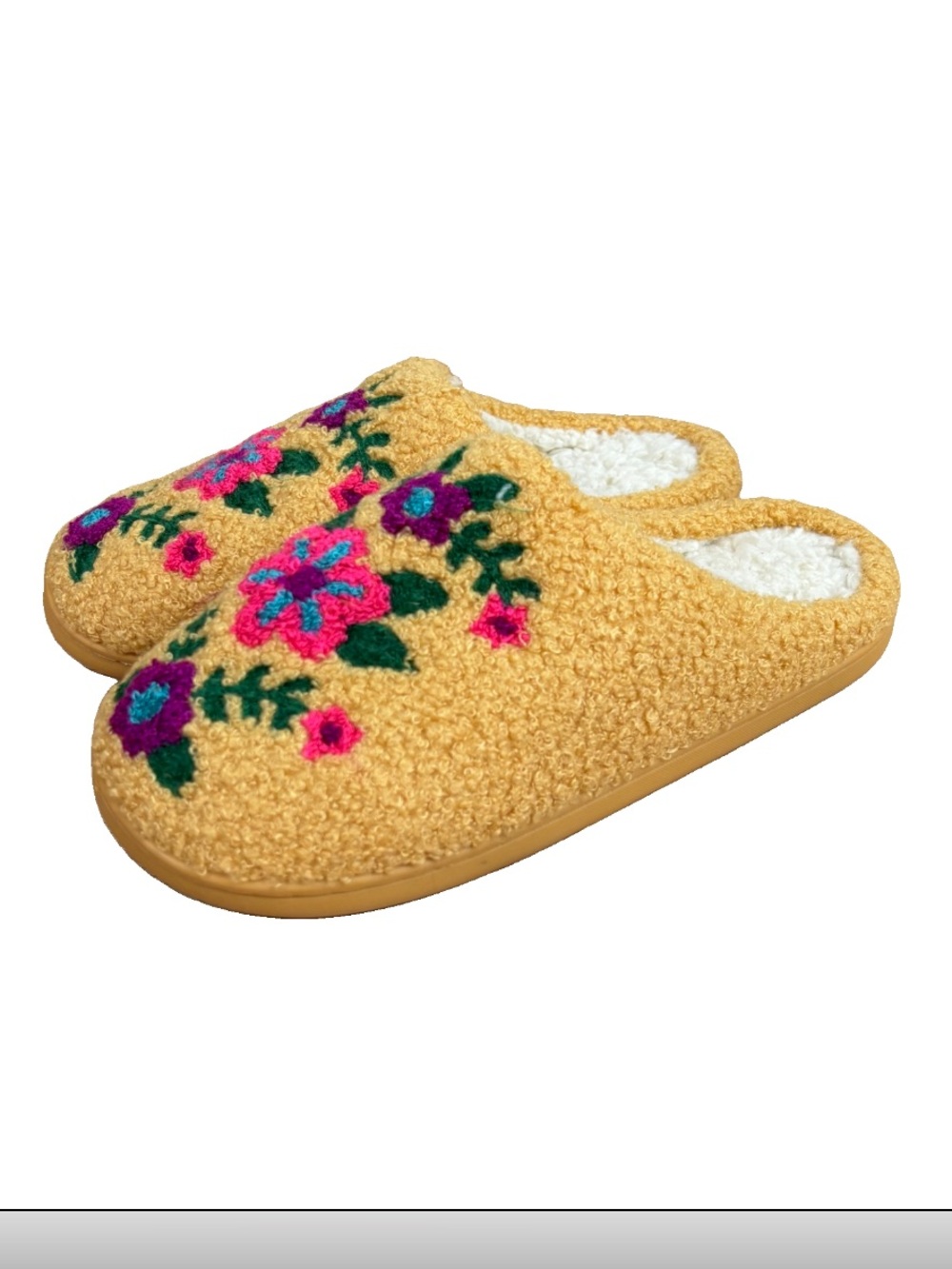 Natural Life Slippers Women’s Size Large (9-10) Yellow Floral Cozy NWT
